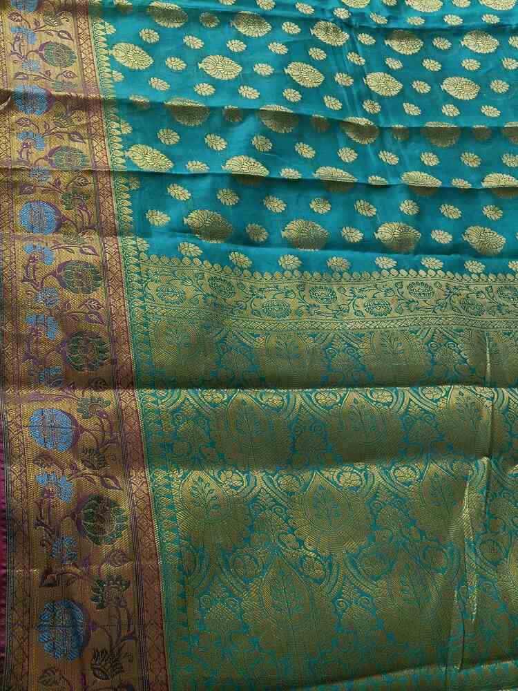 RAMA BLUE BUTTA BUTI BANARASI SILK COTTON SAREE