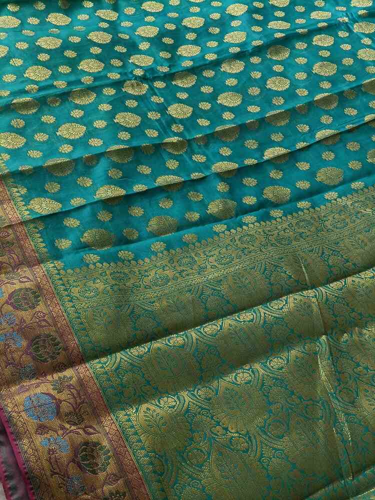 RAMA BLUE BUTTA BUTI BANARASI SILK COTTON SAREE