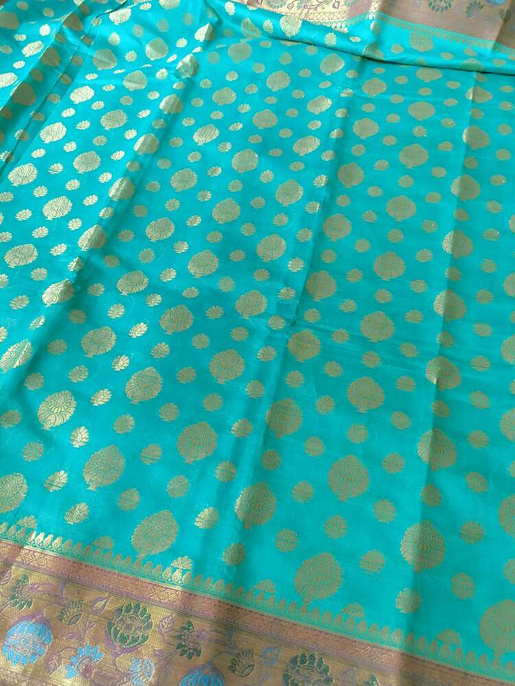 RAMA BLUE BUTTA BUTI BANARASI SILK COTTON SAREE