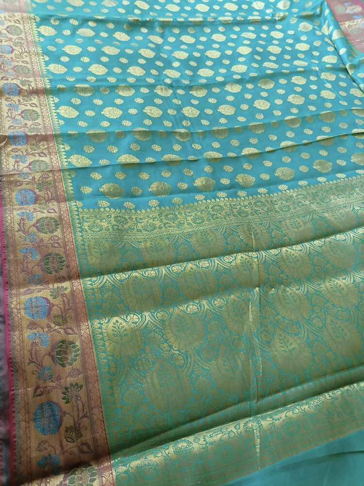 RAMA BLUE BUTTA BUTI BANARASI SILK COTTON SAREE