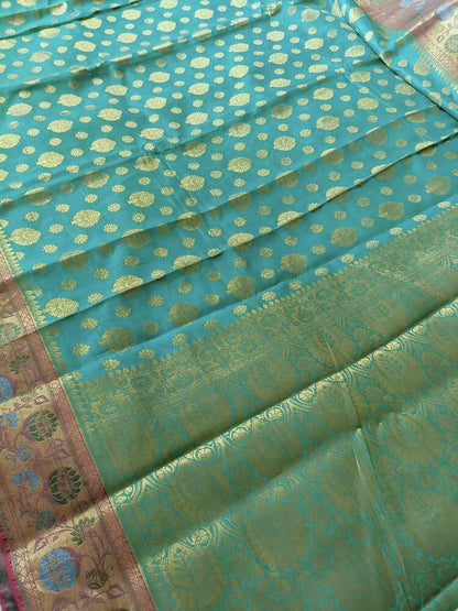 RAMA BLUE BUTTA BUTI BANARASI SILK COTTON SAREE