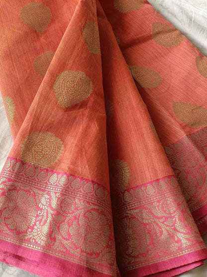 ORANGE BUTTA BANARASI SILK COTTON SAREE