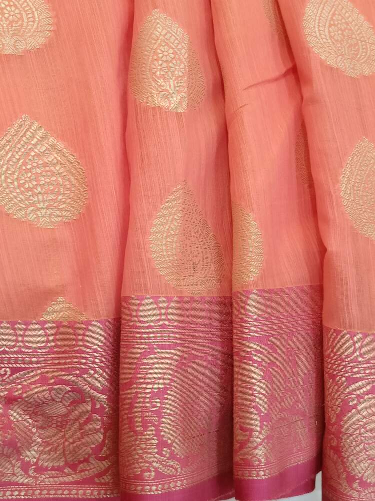 ORANGE BUTTA BANARASI SILK COTTON SAREE