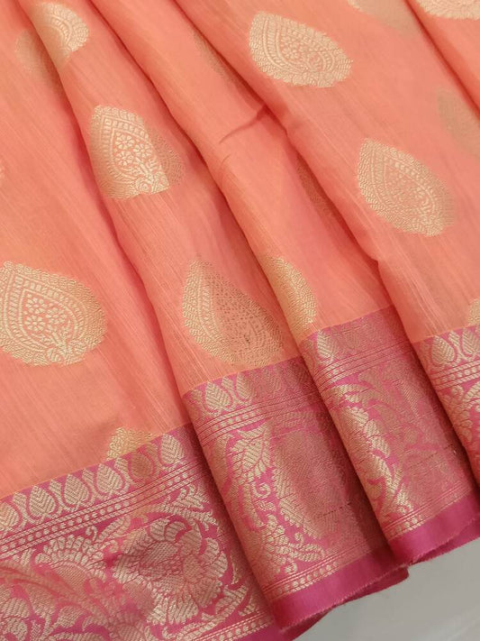 ORANGE BUTTA BANARASI SILK COTTON SAREE