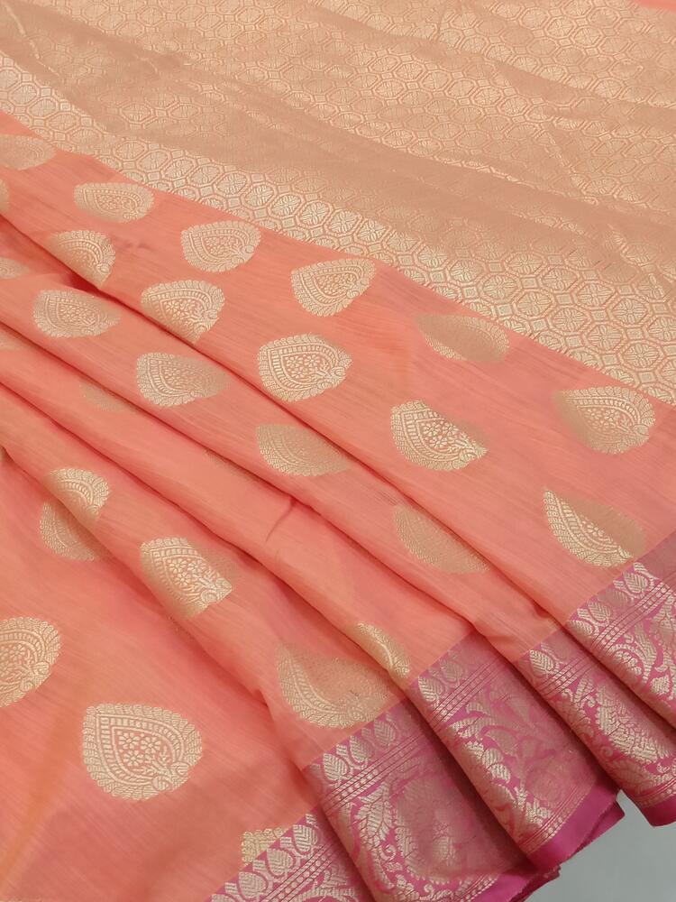 ORANGE BUTTA BANARASI SILK COTTON SAREE