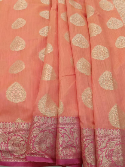 ORANGE BUTTA BANARASI SILK COTTON SAREE