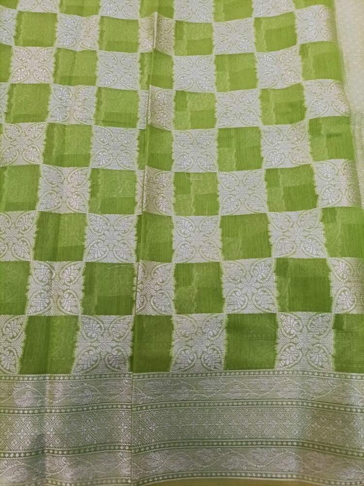 PARROT GREEN BOX BANARASI COTTON WEAVE SAREE