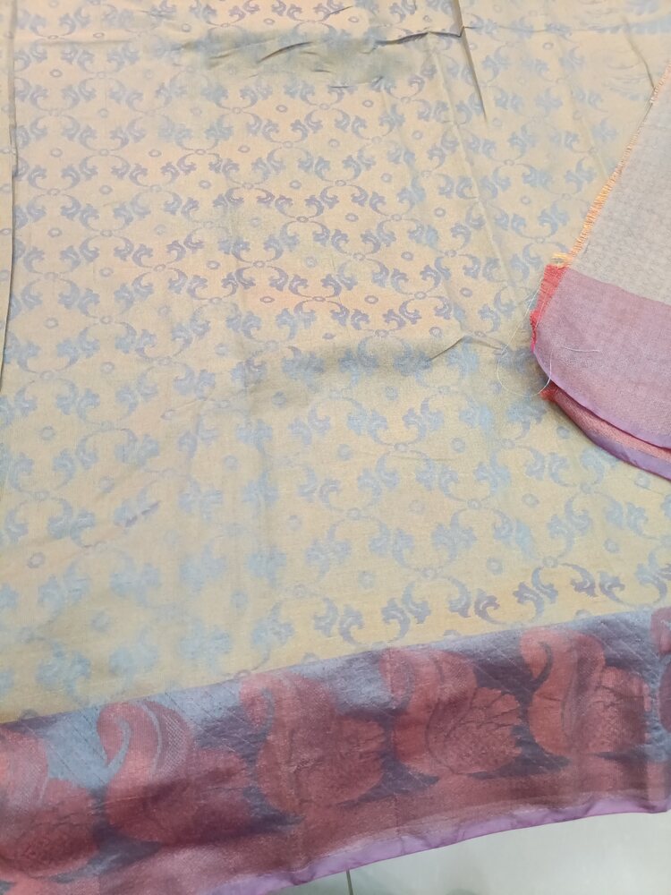 GREY FLORAL BANARASI MONIKA COTTON SAREE