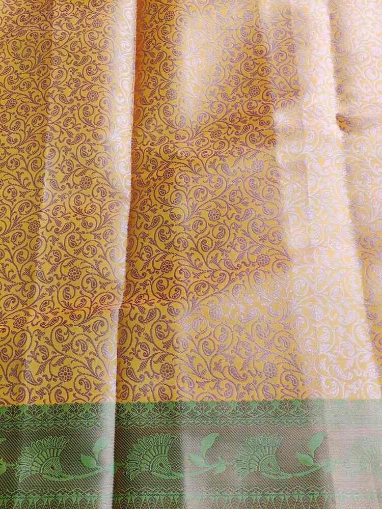 MUSTARD YELLOW FLORAL TANCHUI BROCADE SILK SAREE