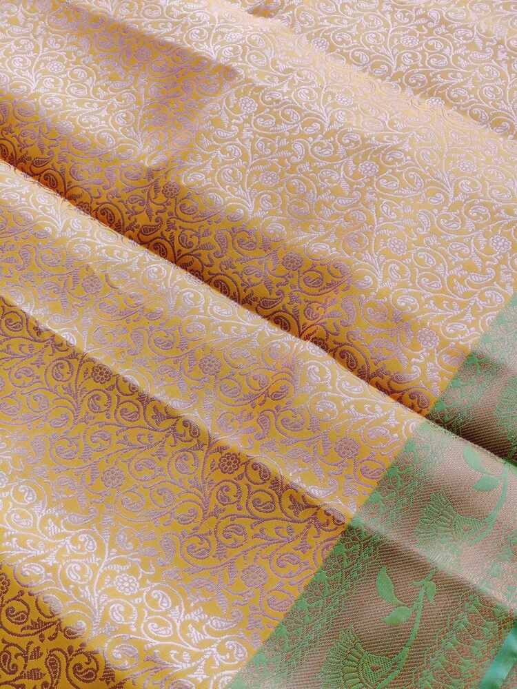 MUSTARD YELLOW FLORAL TANCHUI BROCADE SILK SAREE