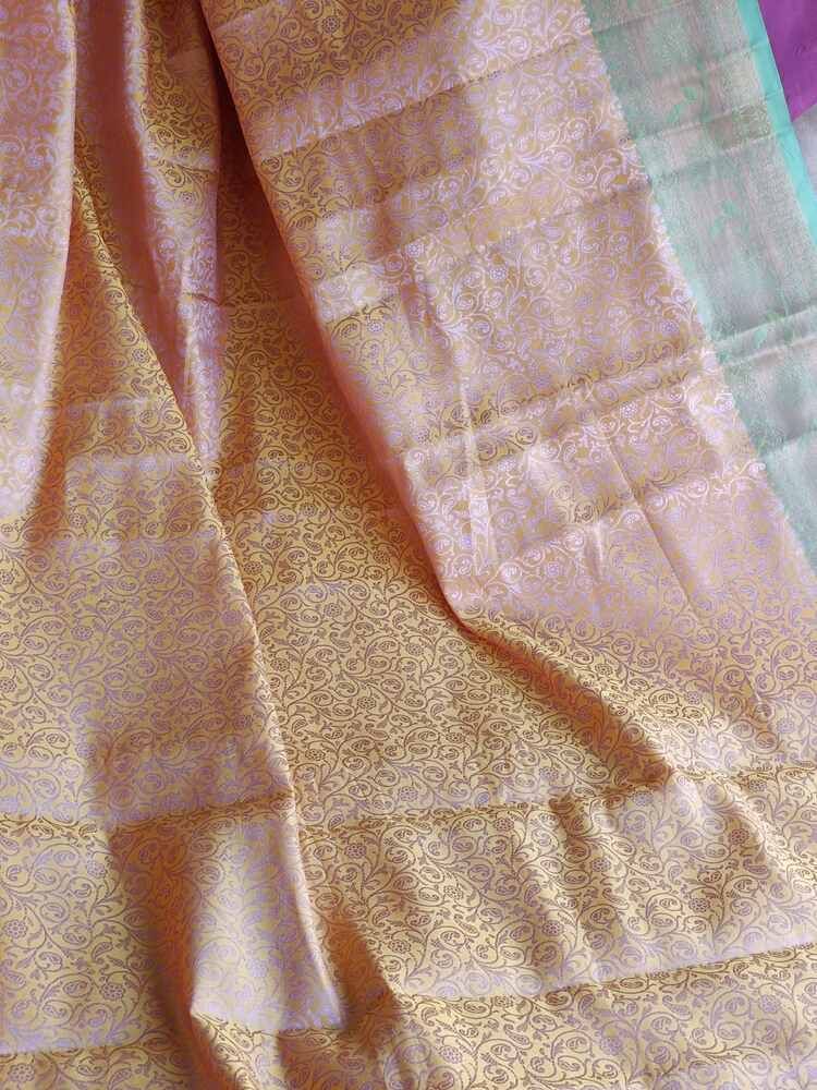 MUSTARD YELLOW FLORAL TANCHUI BROCADE SILK SAREE