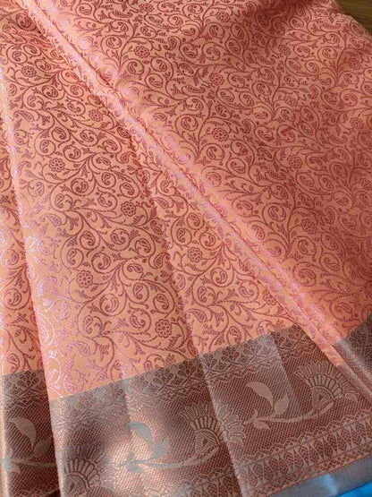 PEACH FLORAL TANCHUI BROCADE SILK SAREE