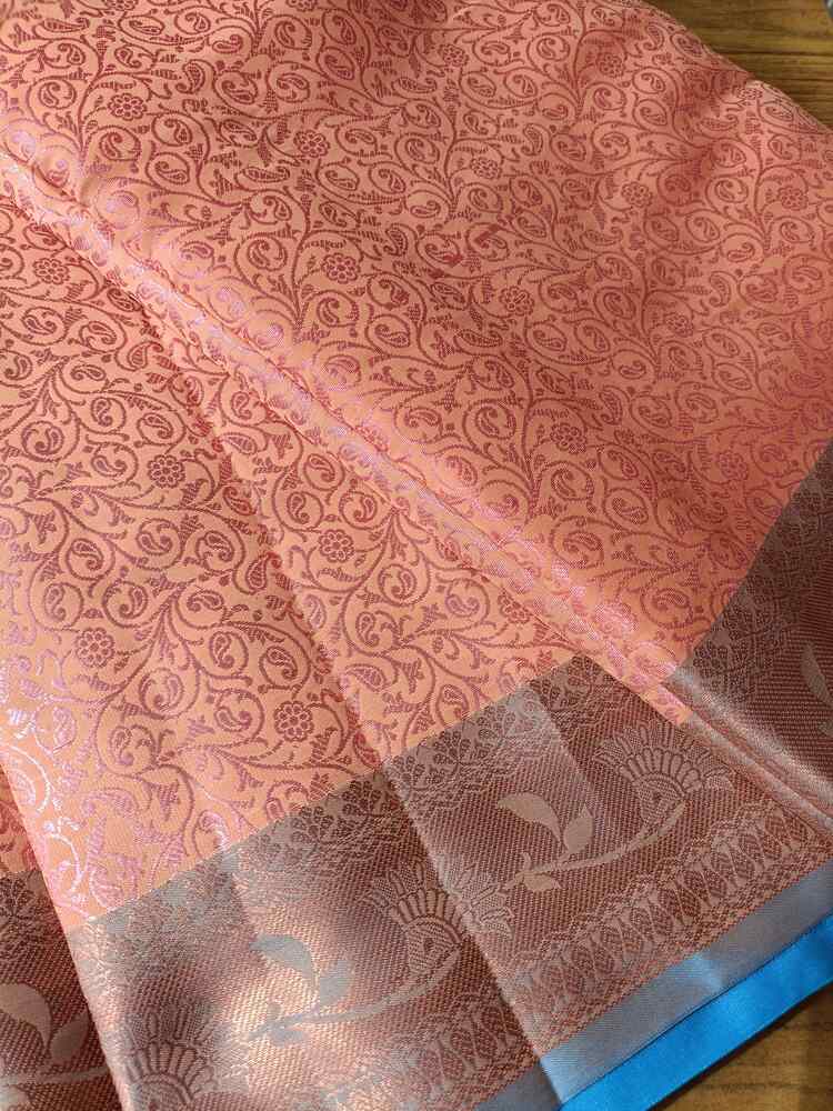 PEACH FLORAL TANCHUI BROCADE SILK SAREE