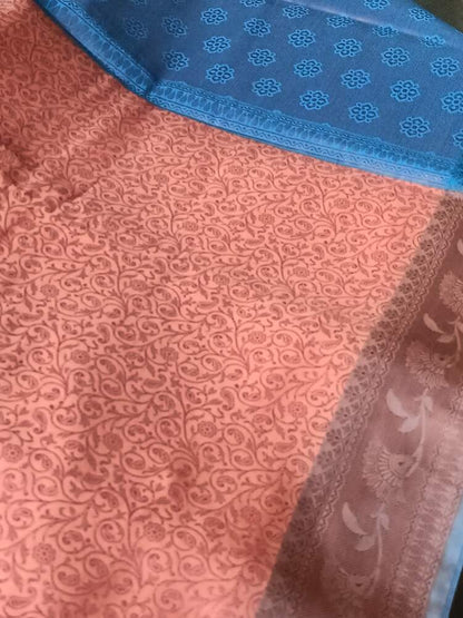 PEACH FLORAL TANCHUI BROCADE SILK SAREE