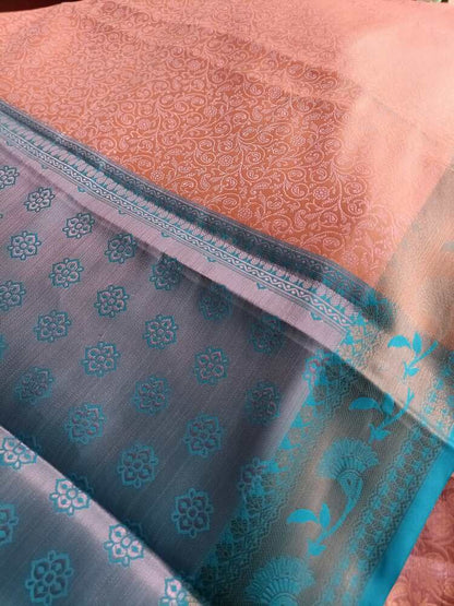 PEACH FLORAL TANCHUI BROCADE SILK SAREE