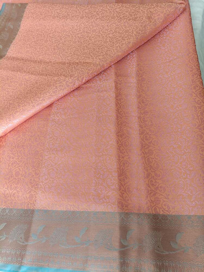 PEACH FLORAL TANCHUI BROCADE SILK SAREE