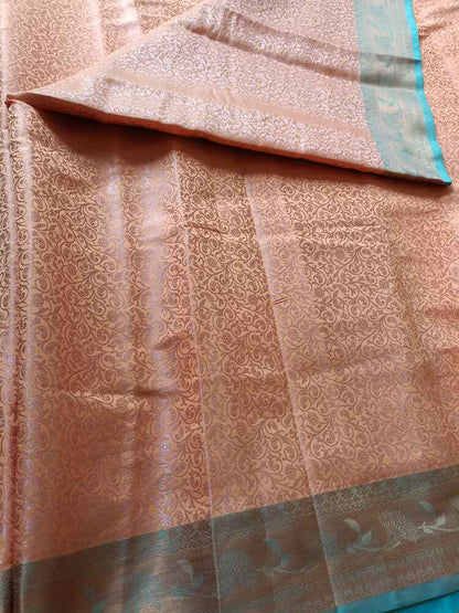 PEACH FLORAL TANCHUI BROCADE SILK SAREE