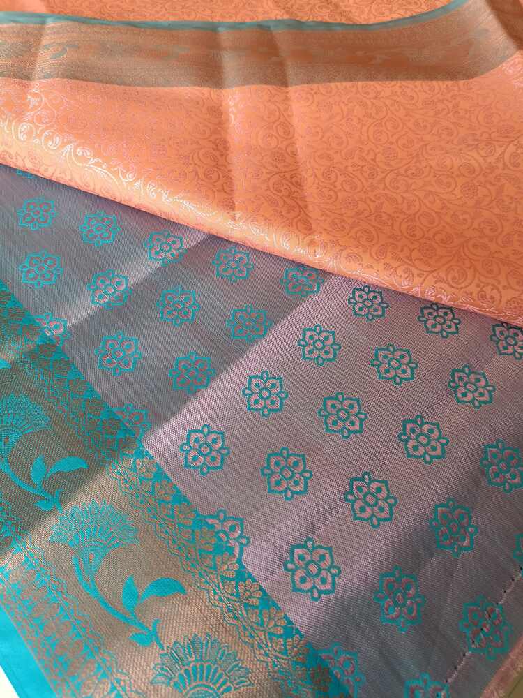 PEACH FLORAL TANCHUI BROCADE SILK SAREE