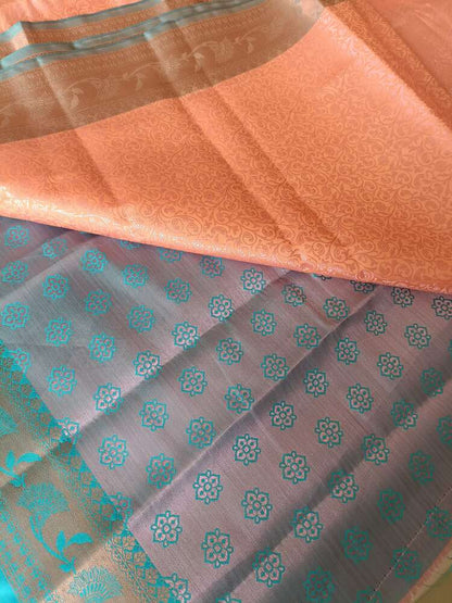 PEACH FLORAL TANCHUI BROCADE SILK SAREE