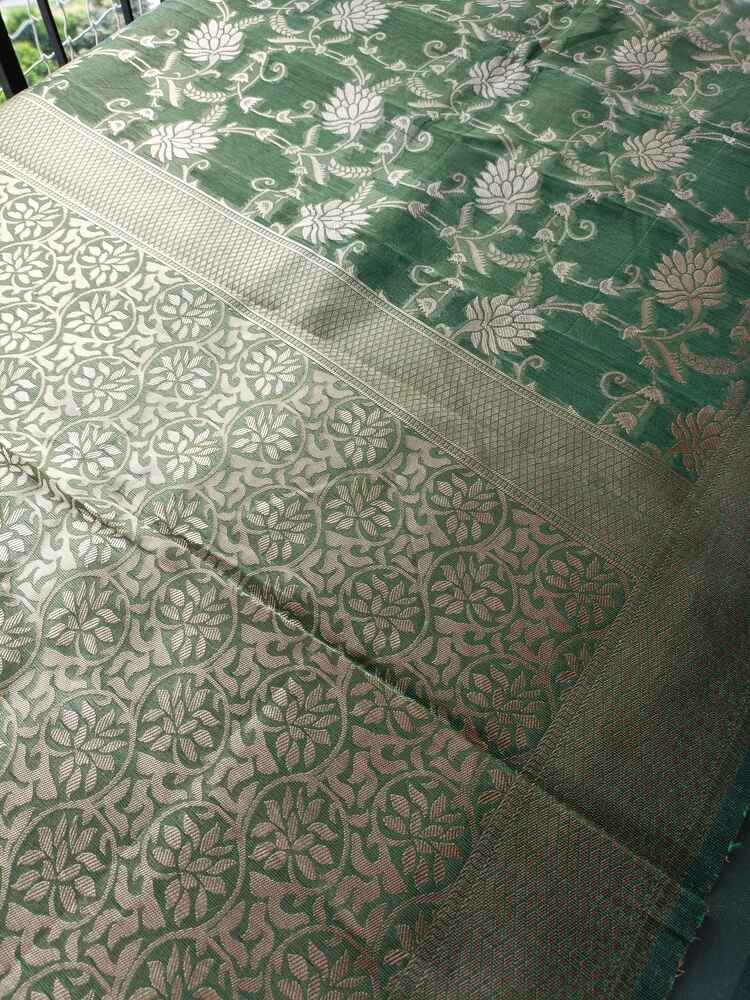 GREEN FLORAL JAAL BANARASI TISSUE COTTON SAREE