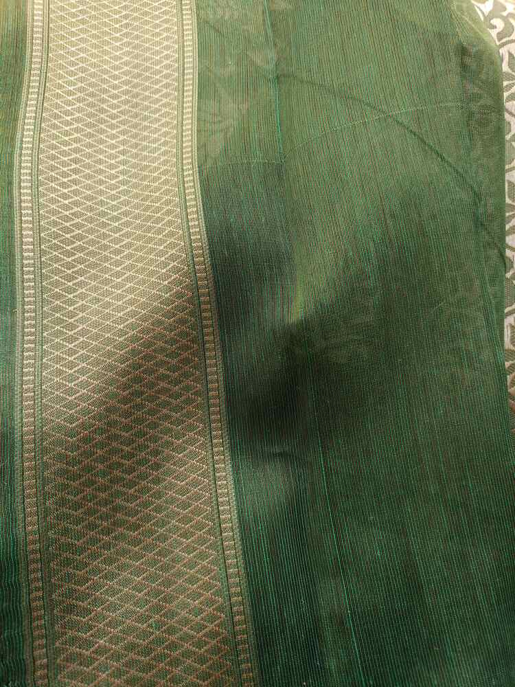 GREEN FLORAL JAAL BANARASI TISSUE COTTON SAREE