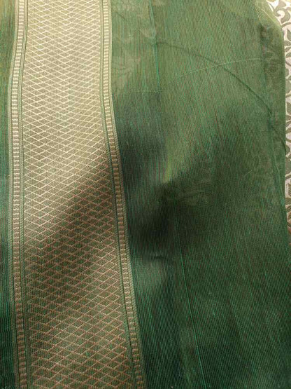 GREEN FLORAL JAAL BANARASI TISSUE COTTON SAREE