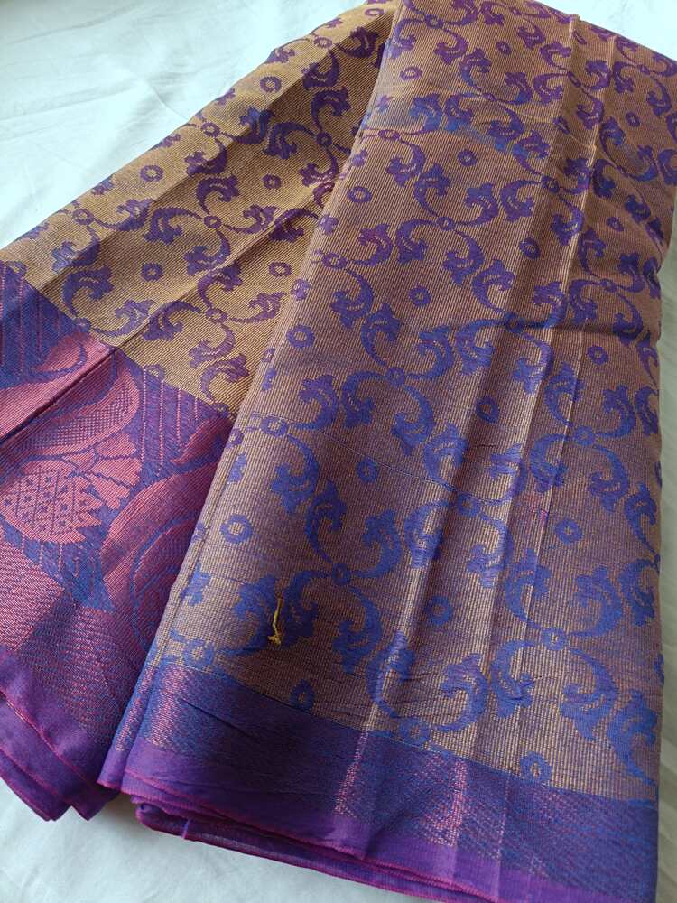 VIOLET FLORAL BANARASI MONIKA COTTON SAREE