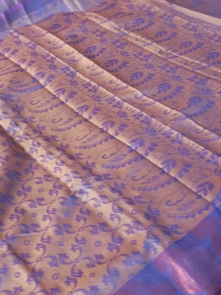 VIOLET FLORAL BANARASI MONIKA COTTON SAREE