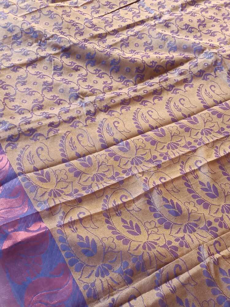 VIOLET FLORAL BANARASI MONIKA COTTON SAREE