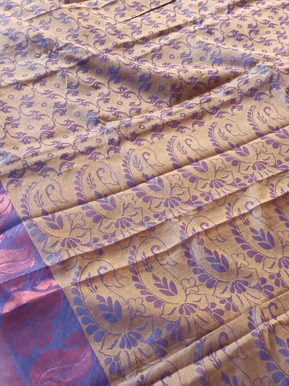 VIOLET FLORAL BANARASI MONIKA COTTON SAREE