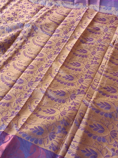 VIOLET FLORAL BANARASI MONIKA COTTON SAREE