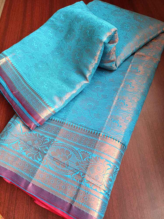 BLUE FLORAL TANCHUI BANARASI BROCADE SILK SAREE