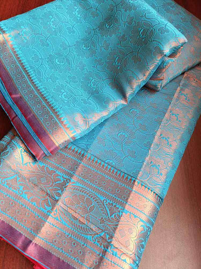 BLUE FLORAL TANCHUI BANARASI BROCADE SILK SAREE