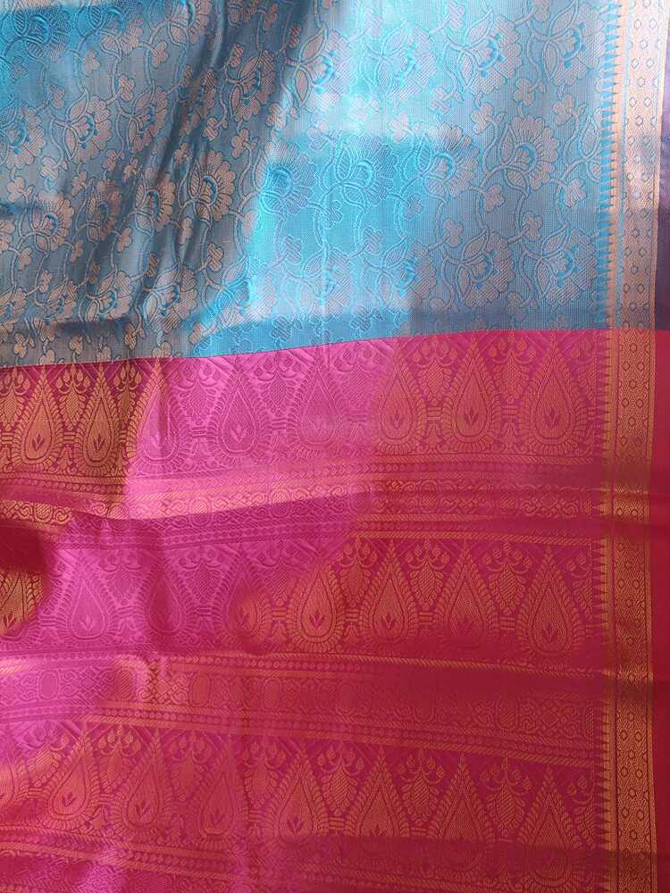 BLUE FLORAL TANCHUI BANARASI BROCADE SILK SAREE