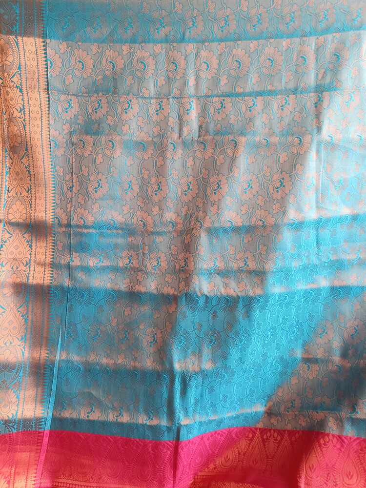 BLUE FLORAL TANCHUI BANARASI BROCADE SILK SAREE