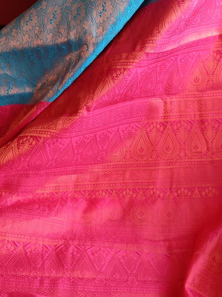 BLUE FLORAL TANCHUI BANARASI BROCADE SILK SAREE