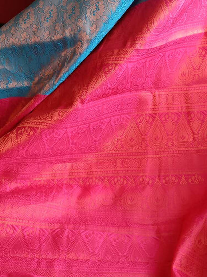 BLUE FLORAL TANCHUI BANARASI BROCADE SILK SAREE