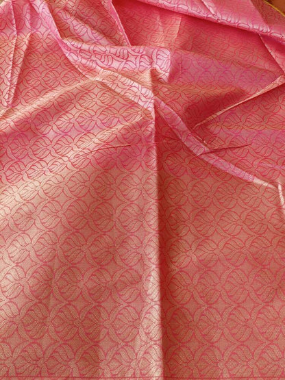 ORANGE PINK MOTIFS BANARASI KORA SILK SAREE