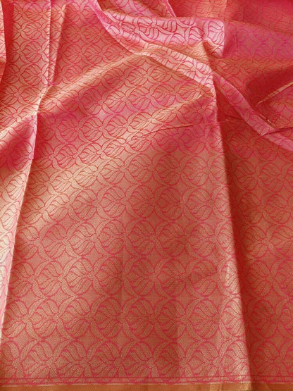 ORANGE PINK MOTIFS BANARASI KORA SILK SAREE