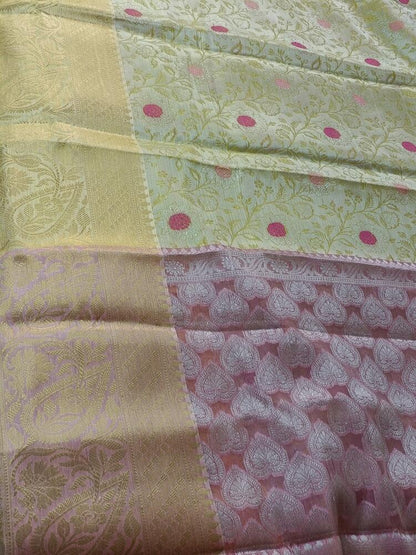 PASTEL YELLOW FLORAL TANCHUI BANARASI BROCADE SILK SAREE