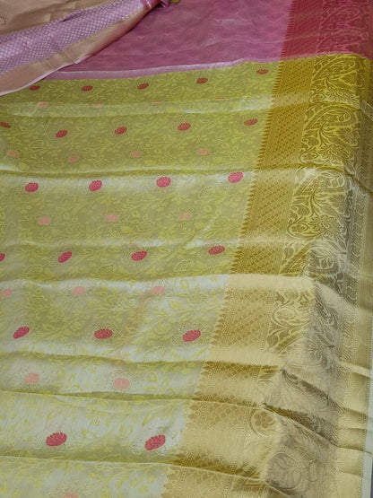 PASTEL YELLOW FLORAL TANCHUI BANARASI BROCADE SILK SAREE