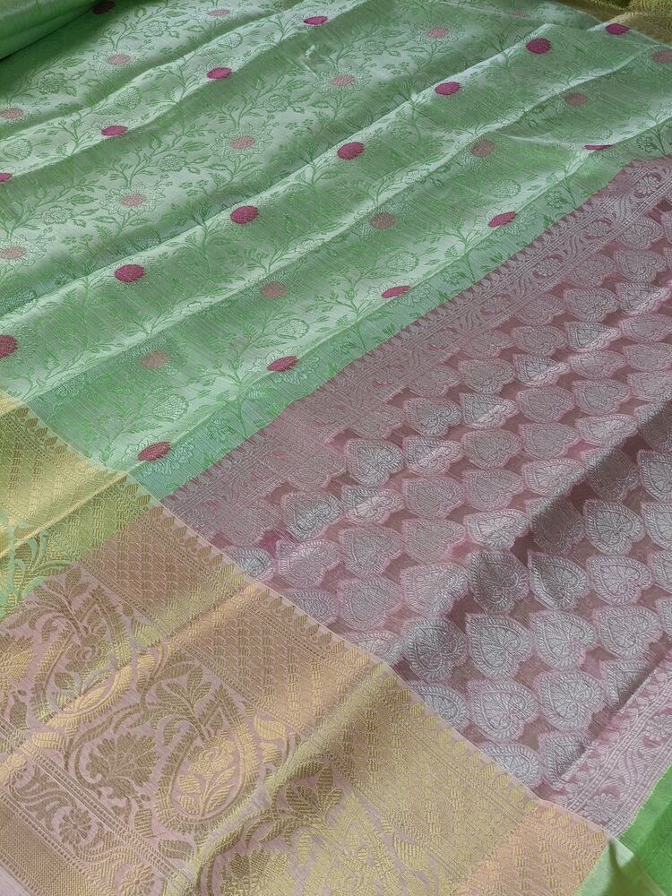 PASTEL GREEN FLORAL TANCHUI BANARASI BROCADE SILK SAREE