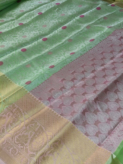 PASTEL GREEN FLORAL TANCHUI BANARASI BROCADE SILK SAREE