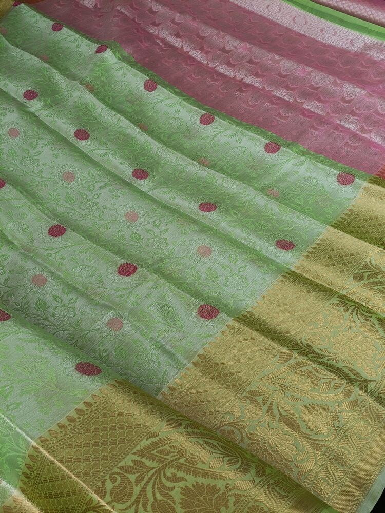 PASTEL GREEN FLORAL TANCHUI BANARASI BROCADE SILK SAREE