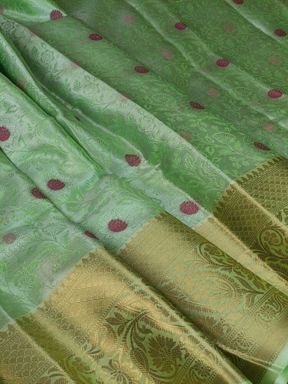 PASTEL GREEN FLORAL TANCHUI BANARASI BROCADE SILK SAREE