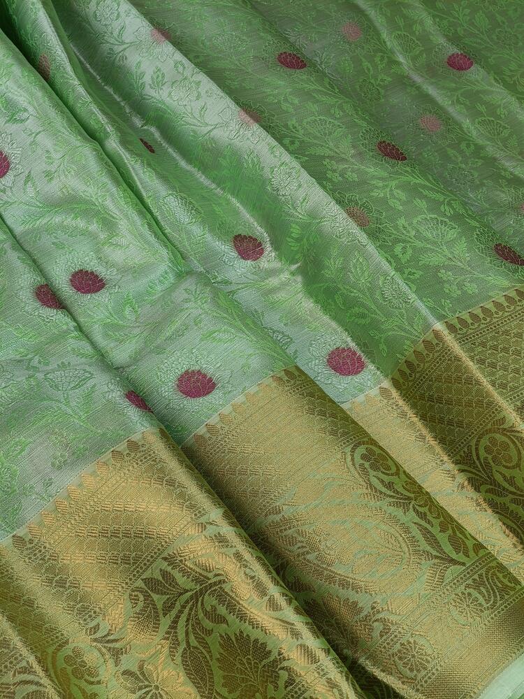 PASTEL GREEN FLORAL TANCHUI BANARASI BROCADE SILK SAREE