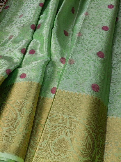 PASTEL GREEN FLORAL TANCHUI BANARASI BROCADE SILK SAREE