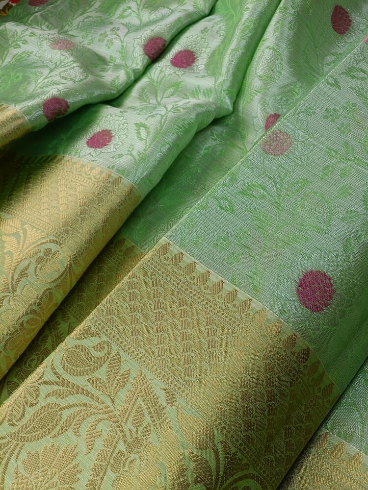 PASTEL GREEN FLORAL TANCHUI BANARASI BROCADE SILK SAREE