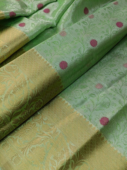 PASTEL GREEN FLORAL TANCHUI BANARASI BROCADE SILK SAREE