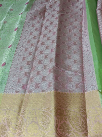 PASTEL GREEN FLORAL TANCHUI BANARASI BROCADE SILK SAREE